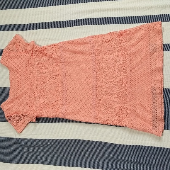 Floral Peach Crochet Mini Dress - Picture 12 of 14
